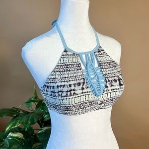 Rue21 blue and white tribal print halter bikini top